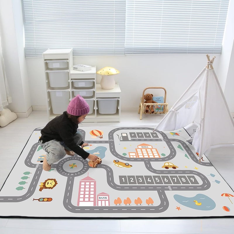 Loartee Soft Kids Educational Rug - 0.78" Thick Road Rug, ABC Alphabet & Numbers Play Mat for Toddlers, Game Area Rug, Baby Crawling Mats, Leisure Time, Gray - Image 3